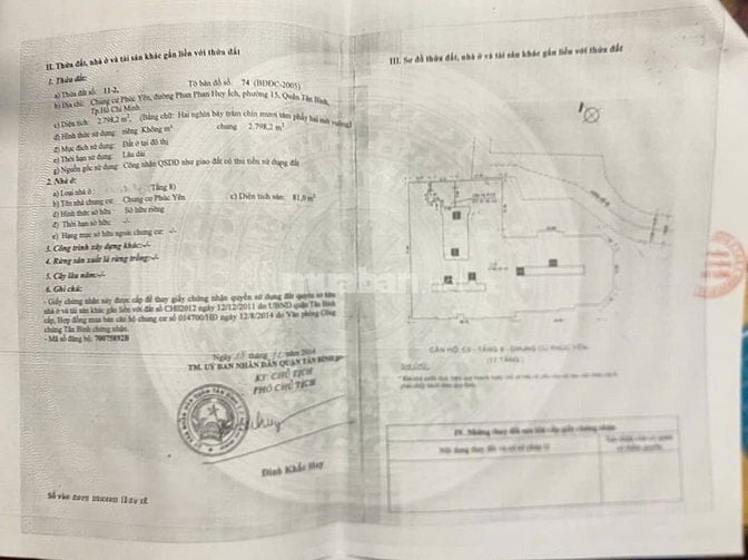 Bán căn hộ chung cư phúc yên phan huy ích p15 Tân Bình 81m2 lầu8 4ty15