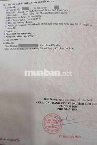 Đất kdc Đất mới phường Tân Bình Tp Dĩ An 