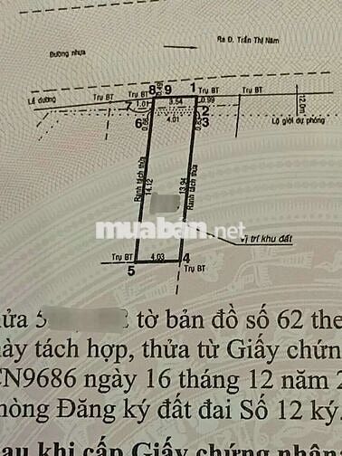 Đất mặt tiền Huỳnh Thị Hai. Gần đường Nguyễn Ảnh Thủ. Vị trí đẹp 
