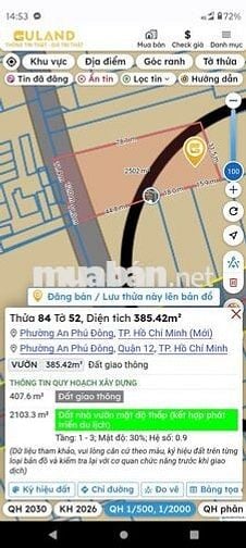 Bán đất đường bờ sông Đường Vườn Lài, Phường An Phú Đông, Quận 12