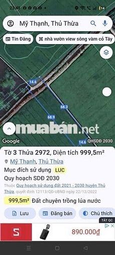 Đất thổ lúa mặt tiền đường đan 3 mét.