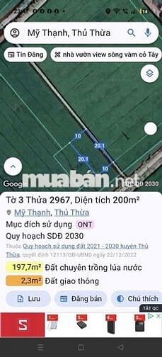 Đất thổ lúa mặt tiền đường đan 3 mét.