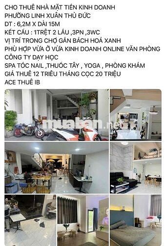 Cho thuê Nhà Nguyên Căn Mặt Tiền KD  ngay Trung Tâm Linh Đông Cách Phạ