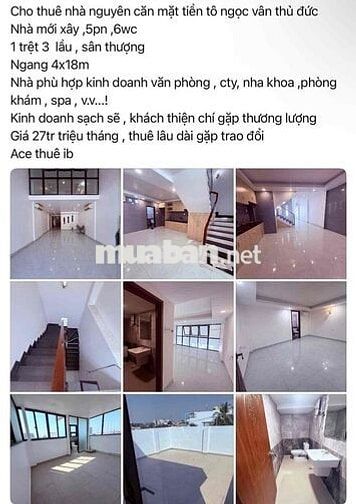 Cho thuê Nhà Nguyên Căn Mặt Tiền KD  ngay Trung Tâm Linh Đông Cách Phạ
