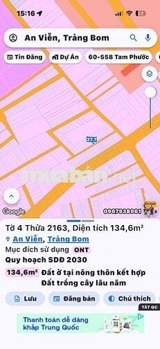 1 sẹc mai chí thọ phường Tam phước đồng nai; 5*27 thổ cư 100%