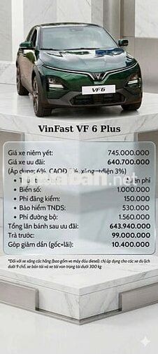 Xe điện VinFast VF 6 giá ưu đãi tháng 5, 6
