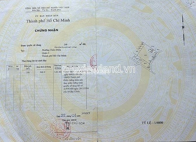 Bán đất Thảo Điền, đất xây CHDV, 230m2, ngang 8,5m, sổ sạch, 55.2 tỷ