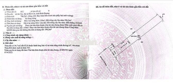 Bán Đất Mặt Tiền Thổ Cư DT 744, An Tây, Bến Cát