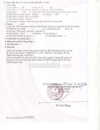 Bán căn Chung Cư Him Lam Nam Khánh P5 Q8, 100,5m2 3PN 2Vs