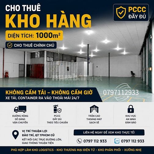 🔥 CHO THUÊ KHO 1000M2 TẠI Q7 TPHCM 🔥