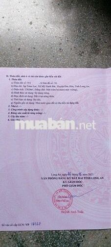 CHÍNH CHỦ CẦN BÁN ĐẤT THỔ CƯ ĐỨC HÒA – LONG AN | SỔ RIÊNG | BT 5M
