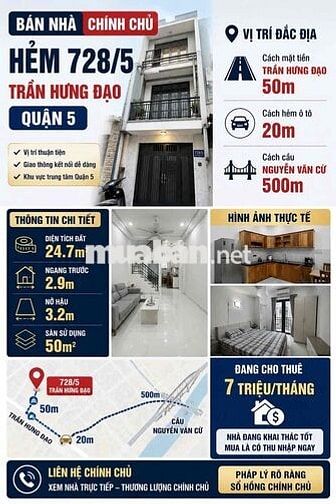 Bán nhà hẻm 728/5 Trần Hưng Đạo Quận 5
