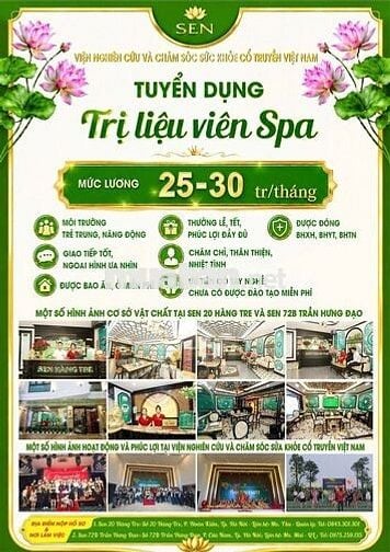 TUYỂN DỤNG TRỊ LIỆU VIÊN SPA