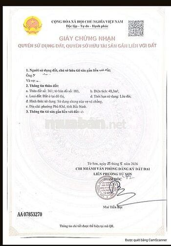 Chính chủ bán lô đất tại phường Phù Khê Từ Sơn Bắc Ninh
