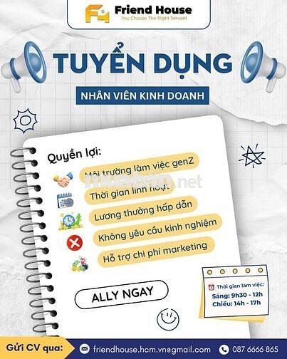 𝐅𝐑𝐈𝐄𝐍𝐃 𝐇𝐎𝐔𝐒𝐄 TUYỂN DỤNG NHÂN VIÊN SALE PHÒNG TRỌ 