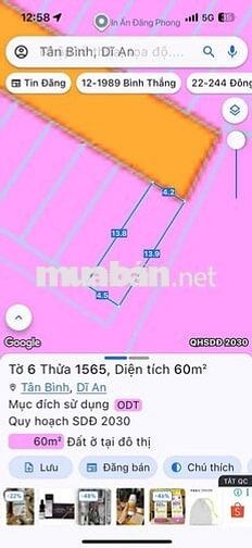 Đất SHR 60m2 tc 100% đường 7m gần kdl Hố Lang