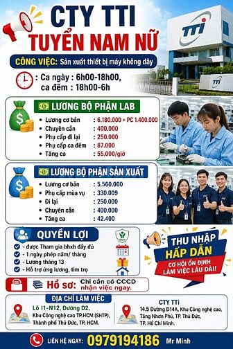TUYỂN NAM NỮ CÔNG NHÂN LÀM VIỆC KHU CÔNG NGHỆ CAO
