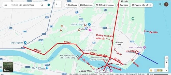 Đất vườn có thổ và nhà cấp 4, MT đường tại biển Tân Thành,Gò Công Đông