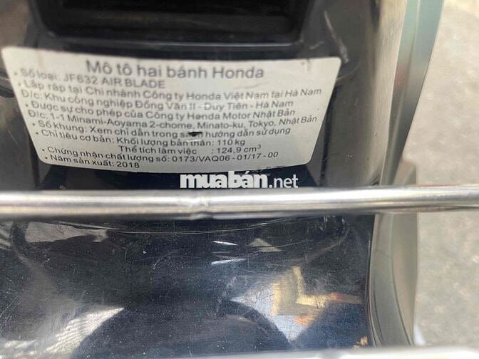 Honda Air Blade 2018 màu Đen bdtp bso kí
