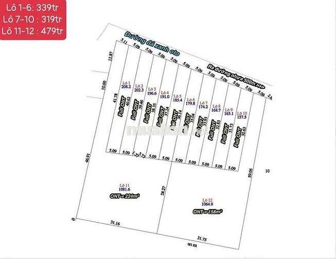vị trí vàng trực diện núi bà dt 208m2 sẵn thổ cư đầy đủ tiện ích 3xxtr