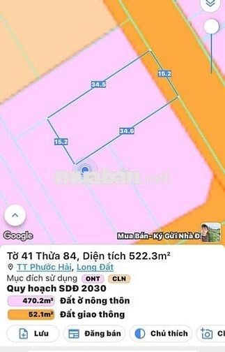 ĐẤT BIỂN PHƯỚC HẢI - CÒN *** LÔ 500M2 (15x35) SIÊU ĐẸP - XÃ PHƯỚC