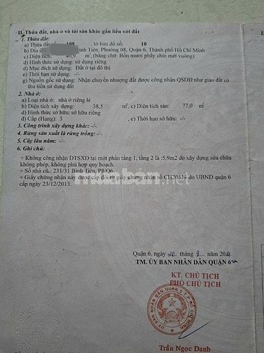 BÁN NHÀ HẺM 3M (Ko XH) BÌNH TIÊN, P.8, Q.6 4,5 TỶ