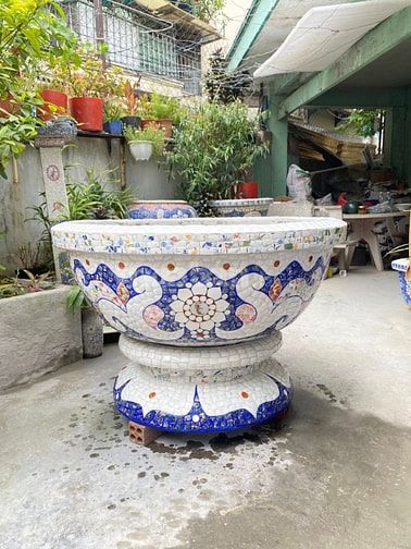 Cơ sở chậu hoa Thế Sơn - chậu hoa dán sành sứ - chậu khảm sành - cẩn m