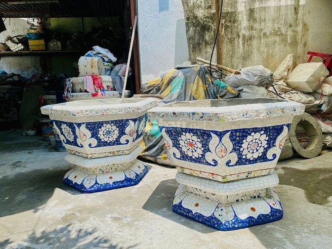 Cơ sở chậu hoa Thế Sơn - chậu hoa dán sành sứ - chậu khảm sành - cẩn m