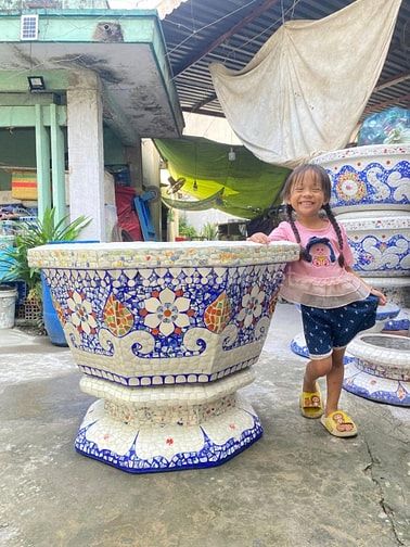 Cơ sở chậu hoa Thế Sơn - chậu hoa dán sành sứ - chậu khảm sành - cẩn m