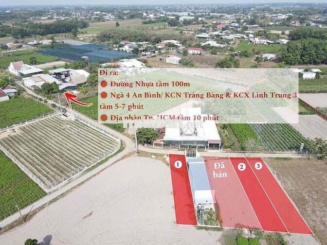 phường An Tịnh- Trảng Bàng dt 150m2 sẵn 100m2 thổ cư  kdc đông kín mit