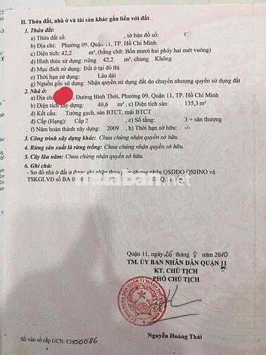 BÁN NHANH NHÀ HẺM 8M BÌNH THỚI, Q11. GIÁ 3TỶ240 CÒN TL SÂU