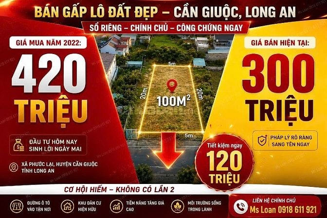 Bán Gấp Đất Sổ Riêng Long An 100m² Giá Chỉ 300 Triệu