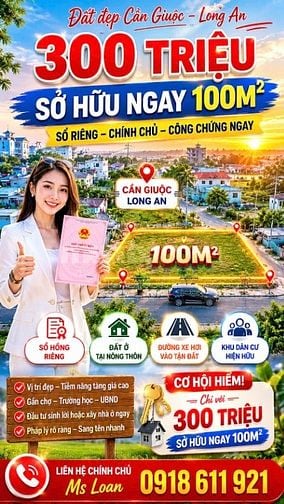 Bán Gấp Đất Sổ Riêng Long An 100m² Giá Chỉ 300 Triệu