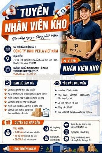 Tuyển nam nhân viên kho túi xách tại Hóc Môn