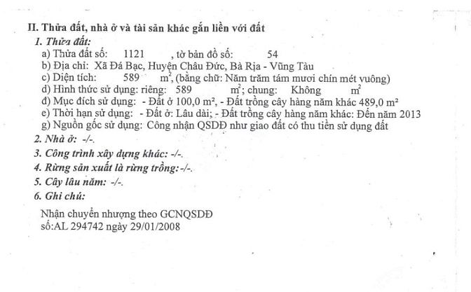 BÁN ĐẤU GIÁ TS VIB L5_XÃ ĐÁ BẠC, CHÂU ĐỨC, BRVT, NAY LÀ TPHCM