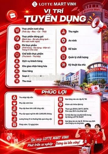 LOTTE MART - TUYỂN DỤNG NHÂN VIÊN SIÊU THỊ TP VINH