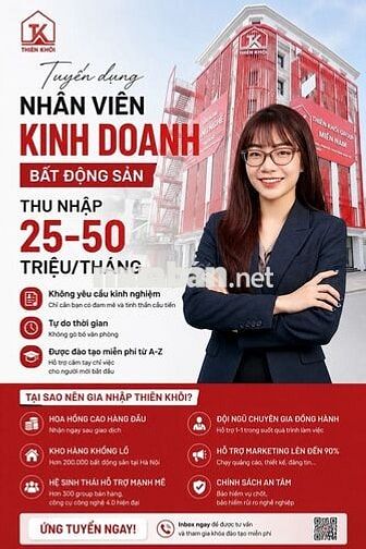 Tuyển NVKD BĐS Không Yêu Cầu Kinh Nghiệm