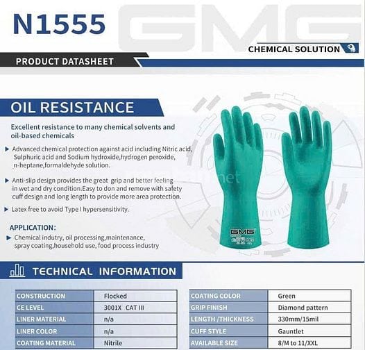 🧤 Găng Tay Nitrile Chống Hóa Chất – Chống Dầu GMG N1555 
