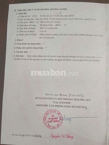 ĐẤT SỔ HỒNG 400m' CÓ ĐẤT THỪA NGOÀI SỔ
