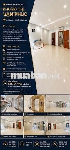 CHO THUÊ VĂN PHÒNG KHU ĐÔ THỊ VẠN PHÚC/ DT 70M2 / 10TRIỆU / THÁNG 