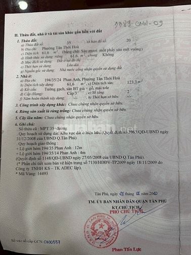 Chính chủ Bán Nhà 35/24 Nguyễn Văn Yến, P. Tân thới hòa , Q. Tân Phú