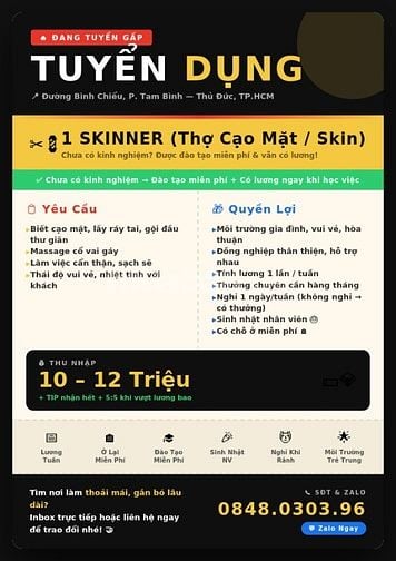 Tuyển dụng skiner làm việc tại Thủ Đức