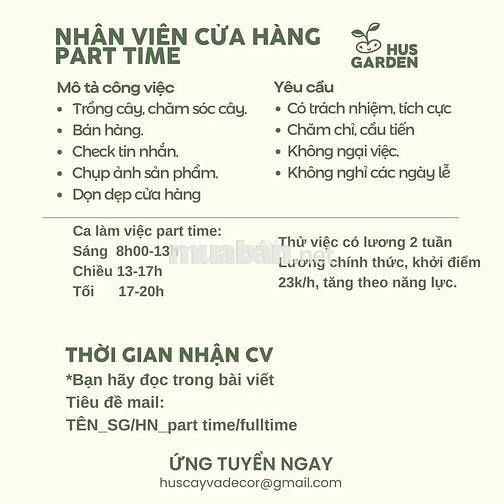 TUYỂN NHÂN VIÊN BÁN HÀNG CÂY CẢNH