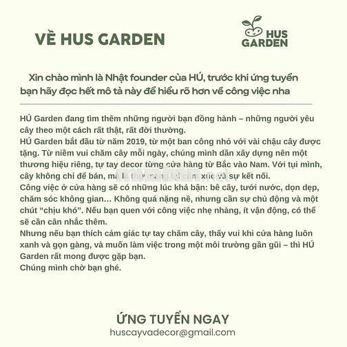 TUYỂN NHÂN VIÊN BÁN HÀNG CÂY CẢNH