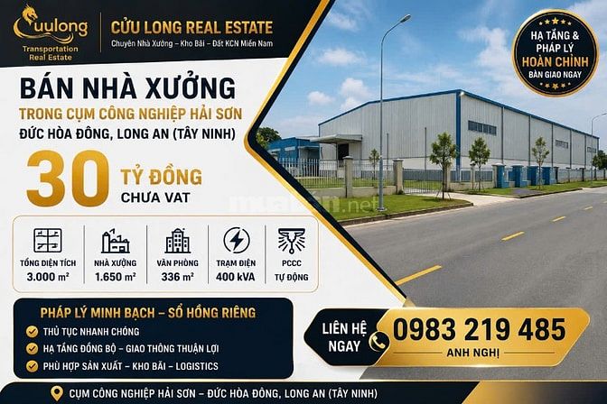 Cần chuyển nhượng nhà xưởng 3000 m2 trong Cụm công nghiệp Hải sơn, Đức