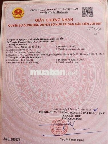 Bán Nhà Sổ Hồng Riêng 3tỷ750tr,Hiệp thành 45.lê văn khương