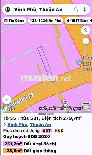 CHÍNH CHỦ BÁN ĐẤT MẶT TIỀN ĐƯỜNG VĨNH PHÚ 27, CÁCH QUỐC LỘ 13 CHỈ 200m