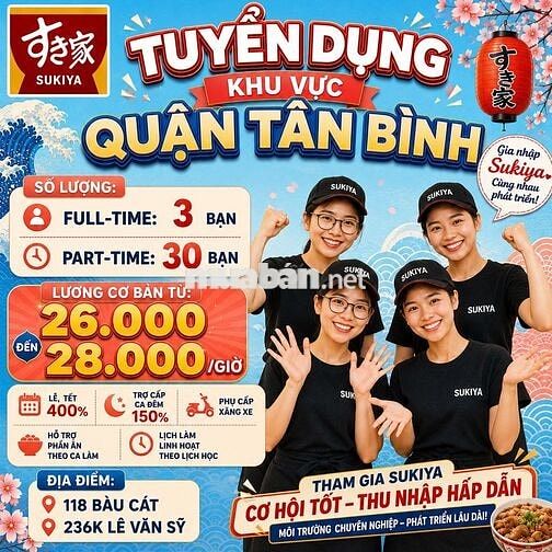 NHÀ HÀNG SUKIYA TUYỂN DỤNG TOÀN HỆ THỐNG