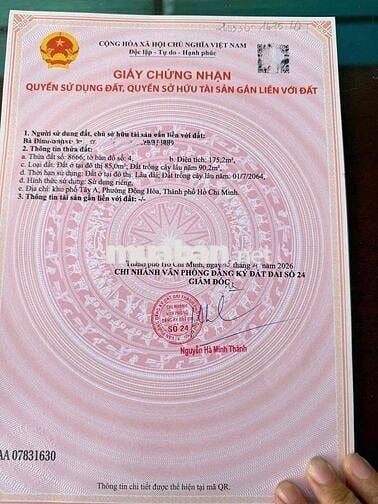 BÁN LÔ ĐẤT DT KHỦNG 175m LÀM SÂN TRƯỚC SAU NỢ HẬU GẦN SIÊU THỊ GO 5,4T