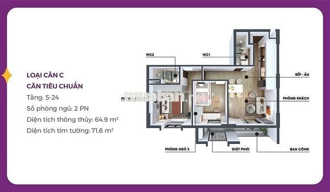 CHÍNH CHỦ- Giảm Sâu 100TR - Tặng 3 Điều Hoà - VIEW BIỂN - 64,9m2 - 2PN